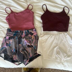 Coordinating Workout Sets with Cropped Bra Tops and Shorts